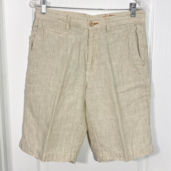 NEW Tommy Bahama Relax LINEN Flat Front Shorts, Tan Stripes, Size 30 - Picture 1 of 11